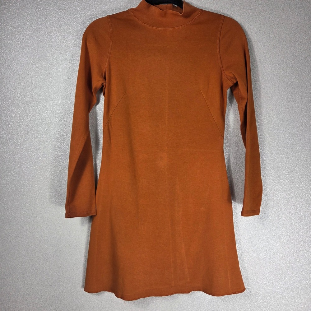Everlane 100% Cotton Mock Neck Long Sleeve Mini Dress XS Rust Orange